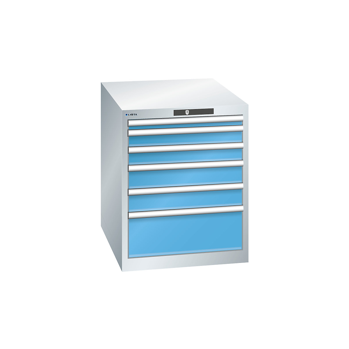 Armoire à tiroirs avec 6 tiroirs – LISTA, l x p x h 564 x 724 x 700 mm, gris clair / bleu clair-2