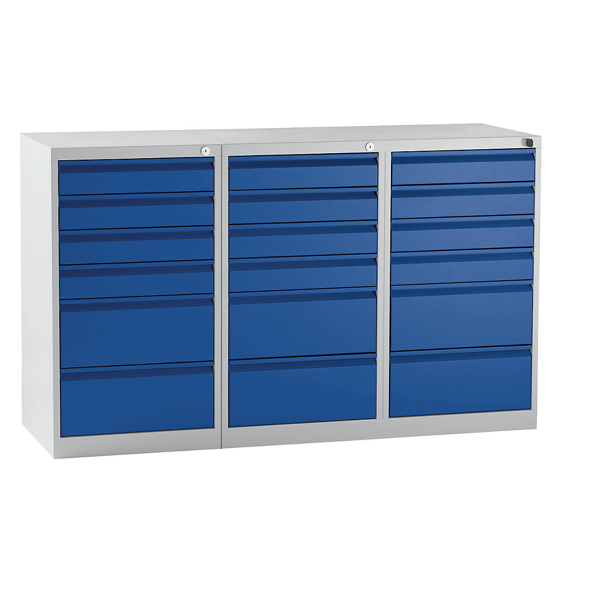 Armoire à tiroirs en acier – eurokraft basic, h x l x p 900 x 1500 x 500 mm, 18 tiroirs, coloris tiroirs bleu gentiane-11