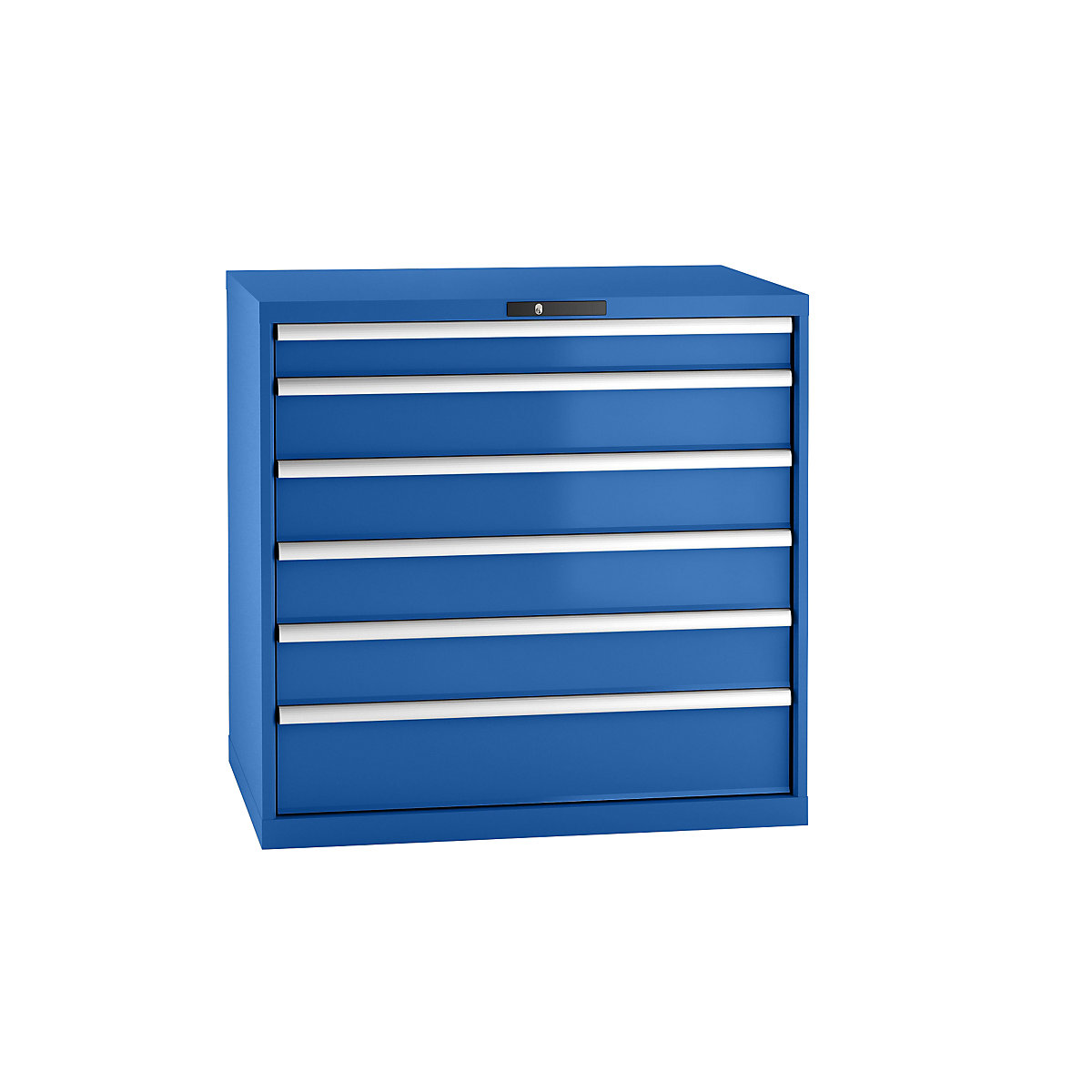 LISTA – Armoire à tiroirs en tôle d'acier, h x l 1000 x 1023 mm, 6 tiroirs, charge max. 75 kg, bleu gentiane