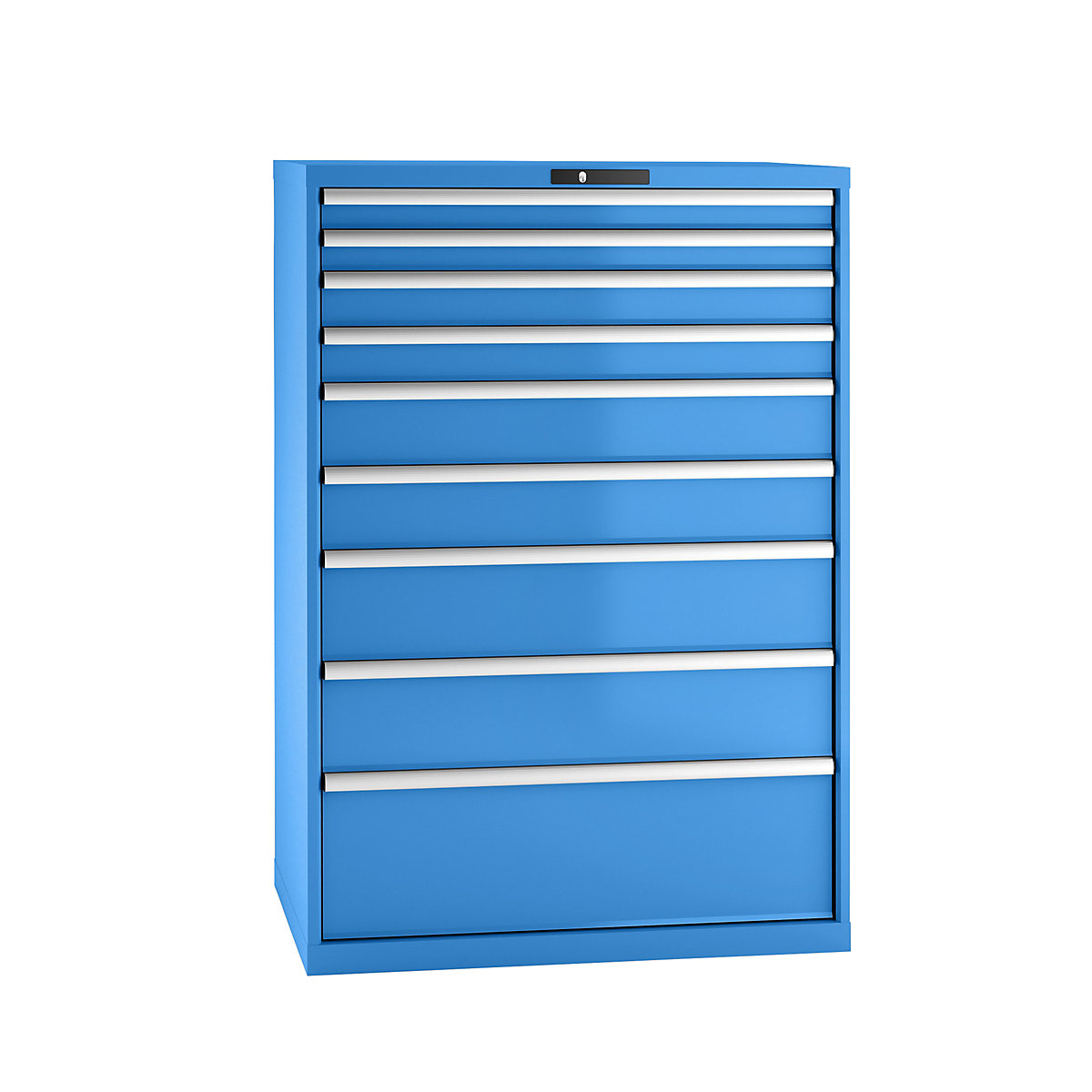 Armoire à tiroirs en tôle d'acier – LISTA, h x l 1450 x 1023 mm, 9 tiroirs, charge max. 75 kg, bleu clair-14