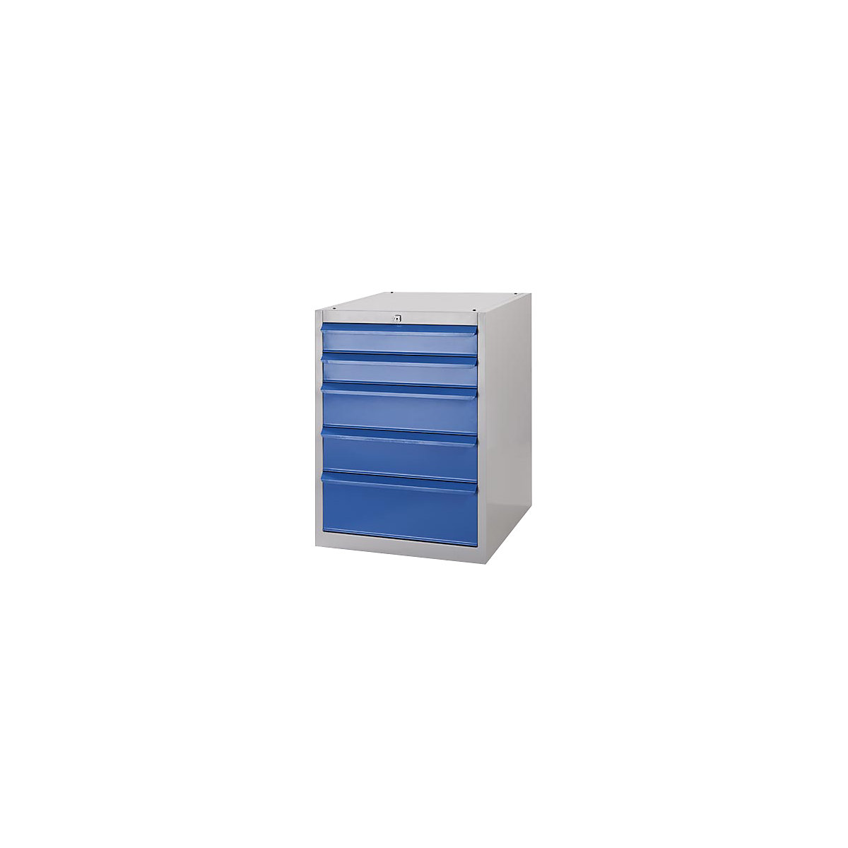 Armoire à tiroirs, l x p 600 x 600 mm, hauteur 800 mm, 5 tiroirs, gris clair / bleu clair