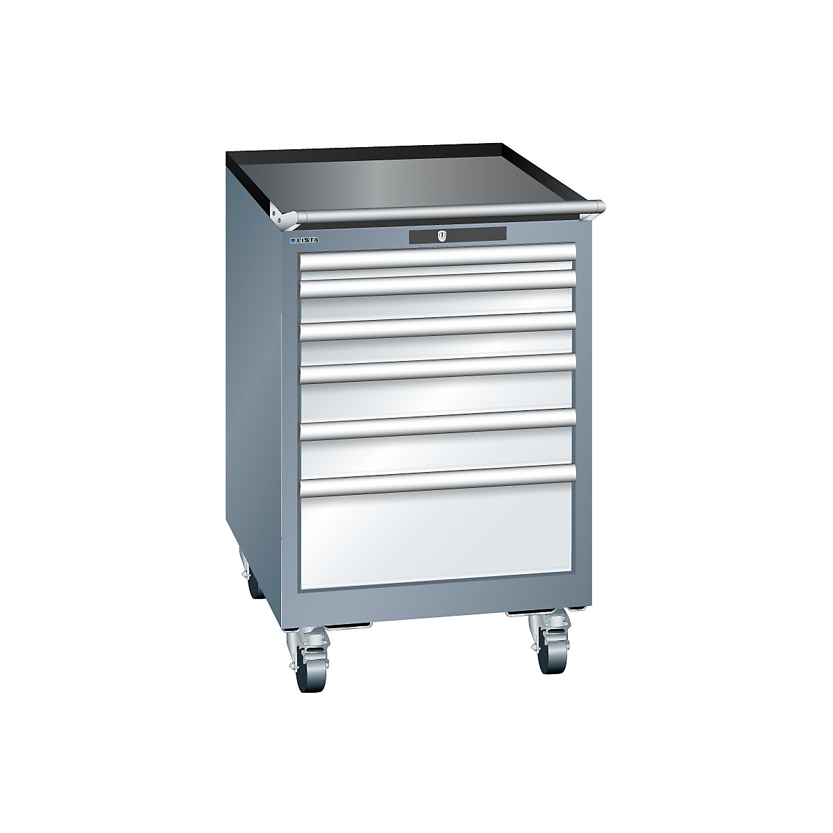 Armoire à tiroirs mobile, largeur 564 mm – LISTA, 6 tiroirs, h x p 890 x 572 mm, gris métallisé / gris clair-2