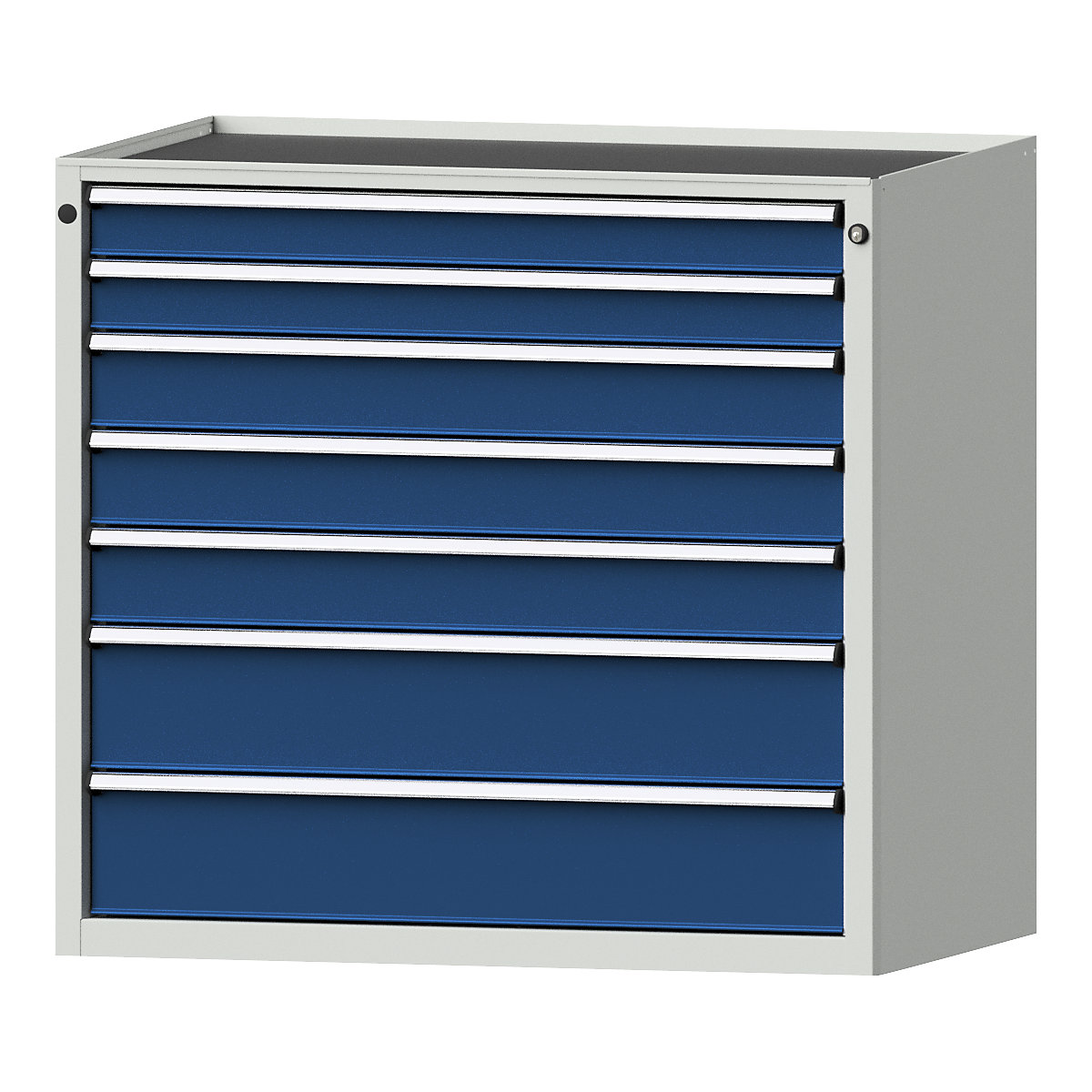 Armoire à tiroirs – ANKE, l x p 1060 x 675 mm, charge max. tiroirs 200 kg, 7 tiroirs, hauteur 980 mm, façade bleu gentiane-12