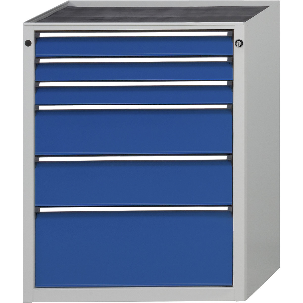 Armoire à tiroirs sans plateau – ANKE, largeur 760 mm, 6 tiroirs, façade bleu gentiane-3