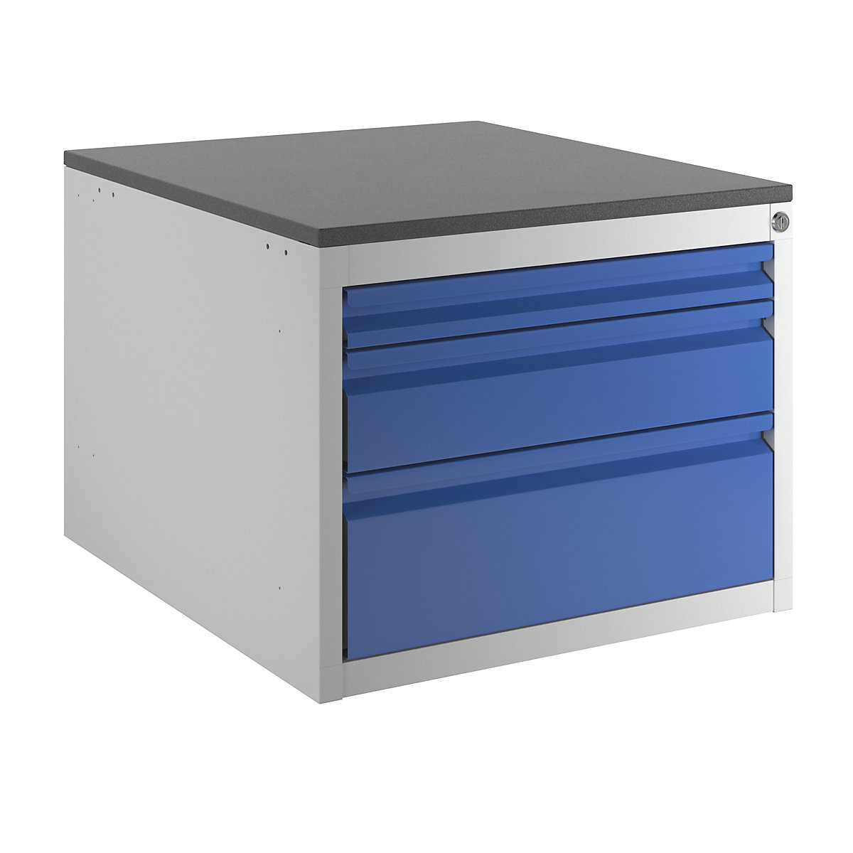 Armoire à tiroirs sur glissières télescopiques – RAU, hauteur 460 mm, tiroirs: 1 x 60, 1 x 120, 1 x 180 mm, gris clair / bleu gentiane, largeur 580 mm-4