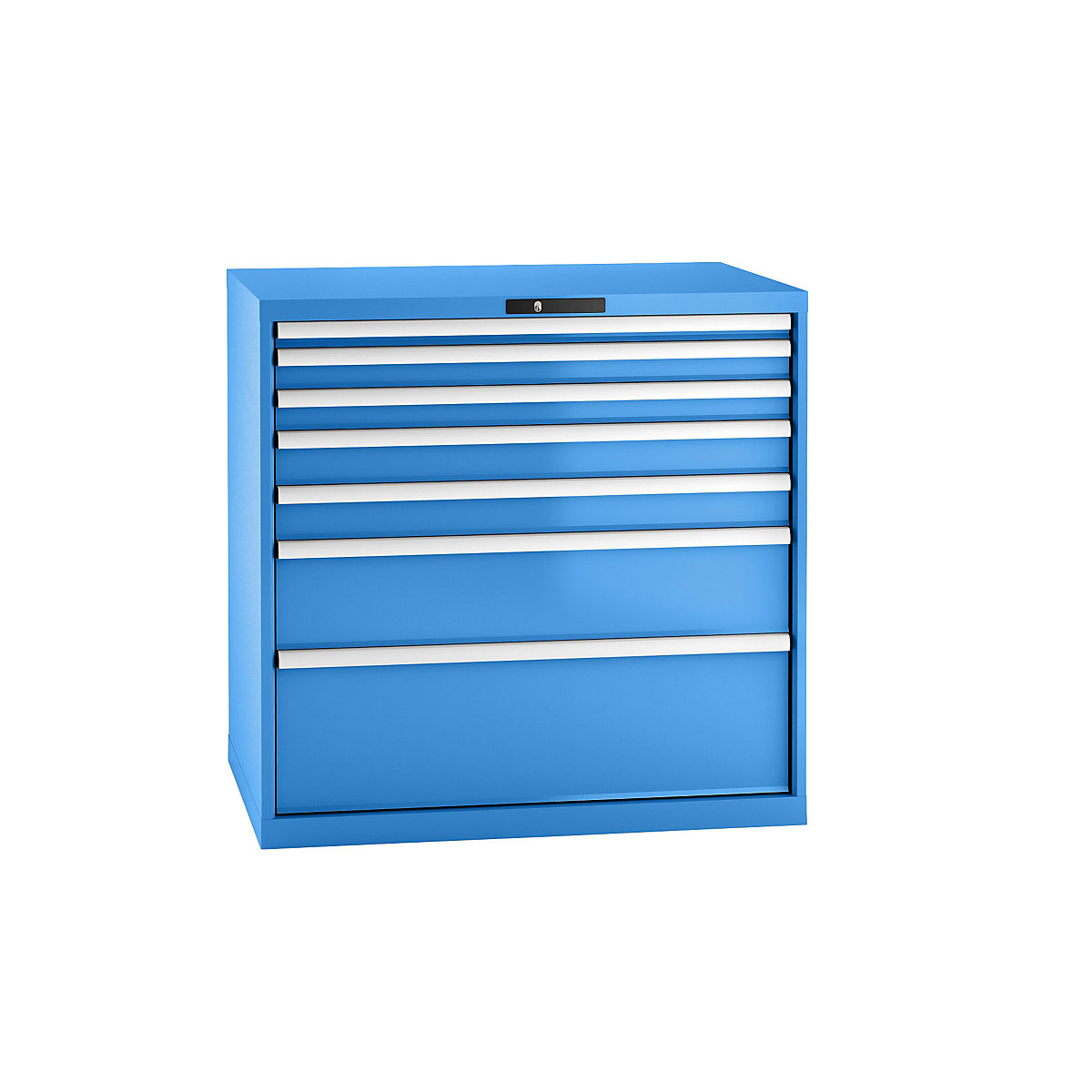LISTA – Armoire à tiroirs en tôle d'acier, h x l 1000 x 1023 mm, 7 tiroirs, charge max. 75 kg, bleu clair