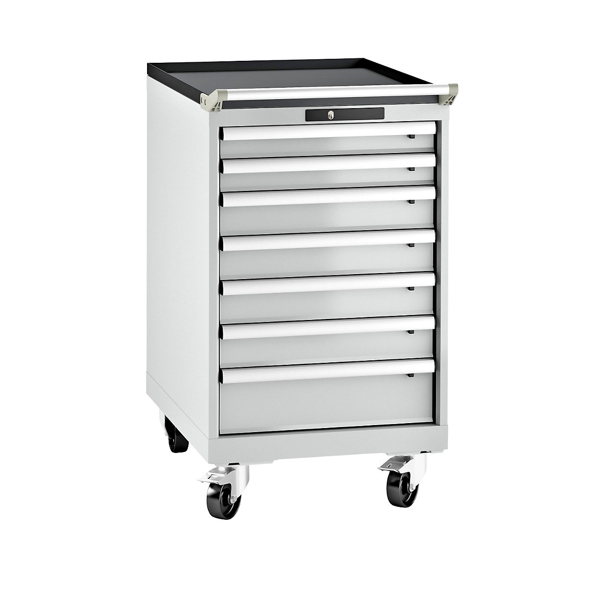 LISTA – Armoire à tiroirs en tôle d'acier, h x l 990 x 564 mm, 7 tiroirs, mobile, gris clair