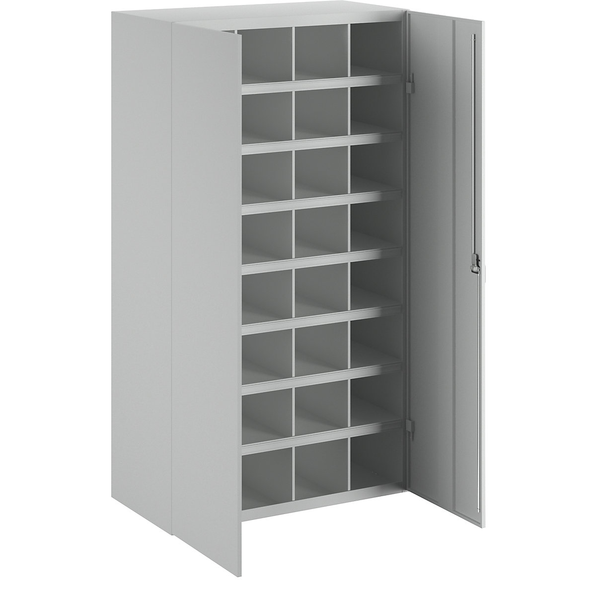 Armoire-rayonnage à casiers – Pavoy, 32 casiers, avec portes, gris-10