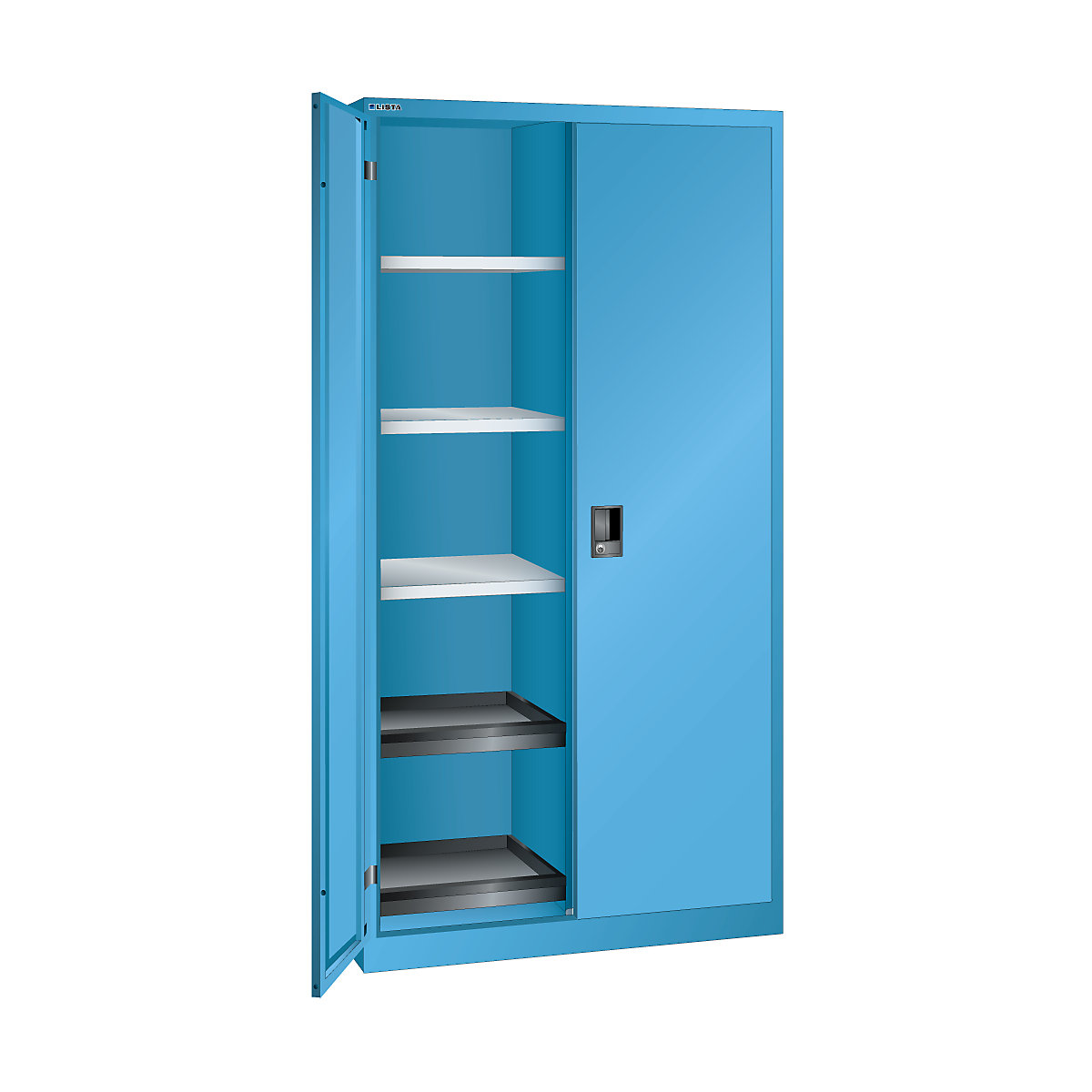Armoire à portes battantes h x l x p 1950 x 1000 x 580 mm – LISTA, armoire vide avec 10 tablettes, bleu clair-9