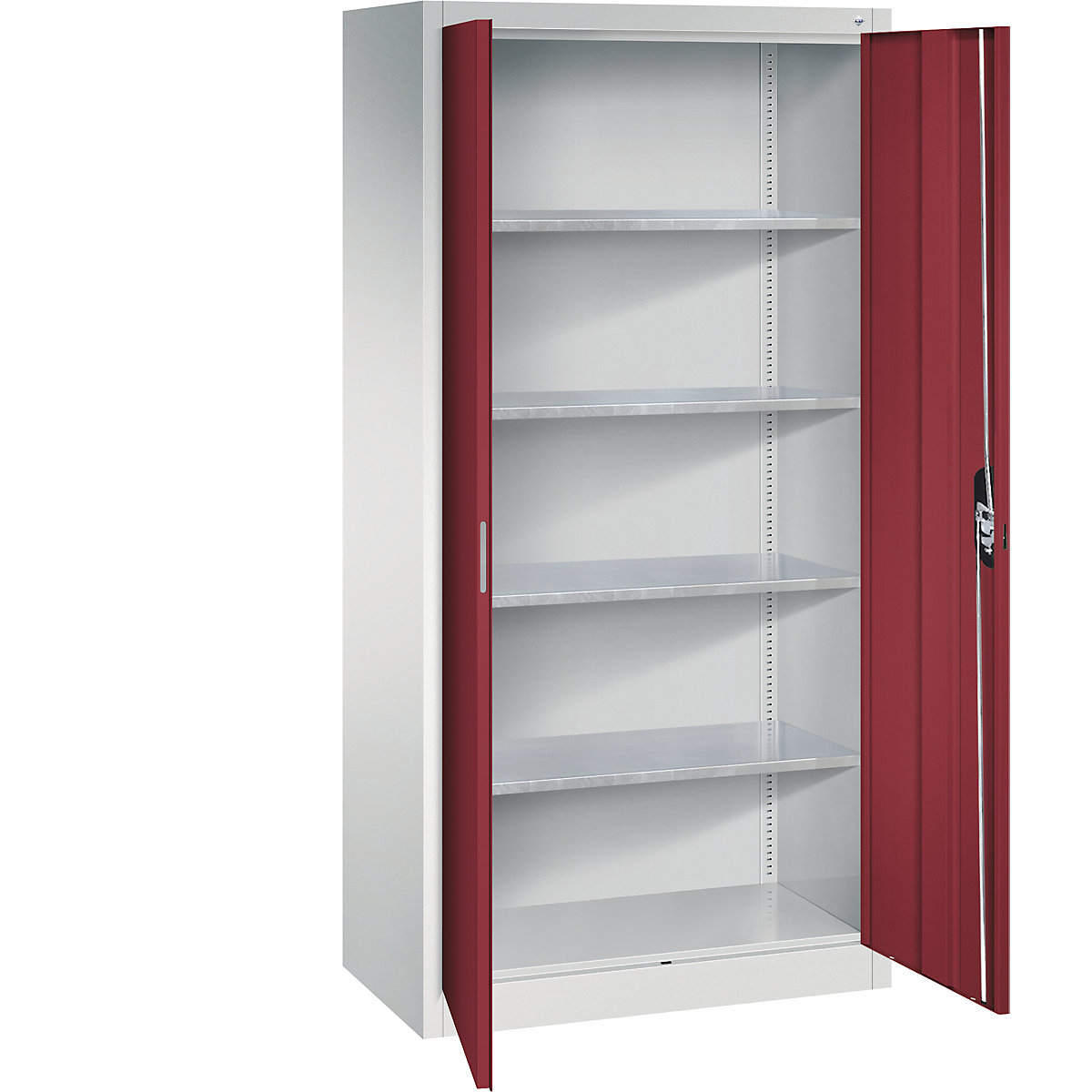 Armoire d'atelier à portes battantes – C+P, h x l x p 1950 x 930 x 500 mm, gris clair / rouge rubis-9