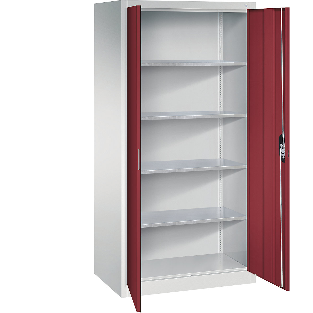 Armoire d'atelier à portes battantes – C+P, h x l x p 1950 x 930 x 600 mm, gris clair / rouge rubis-13