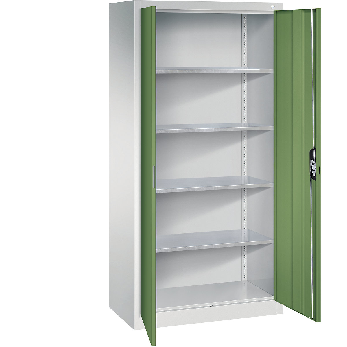 Armoire d'atelier à portes battantes – C+P, h x l x p 1950 x 930 x 500 mm, gris clair / vert réséda-10