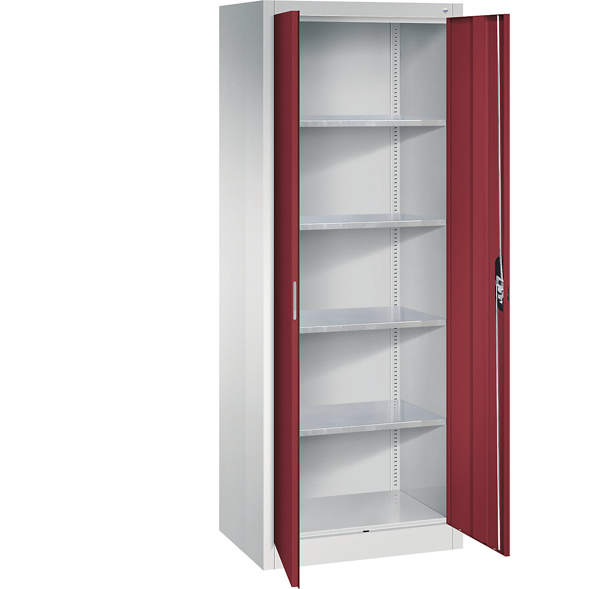 Armoire d'atelier à portes battantes – C+P, h x l x p 1950 x 700 x 500 mm, gris clair / rouge rubis-11