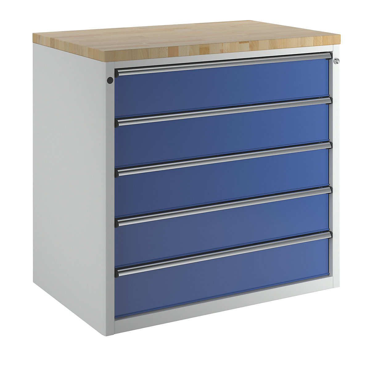 Armoire pour comptoir de distribution – ANKE, 5 tiroirs hauteur 180 mm, gris / bleu-3