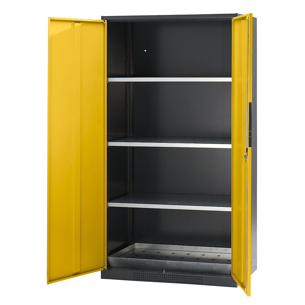 asecos – Armoire de laboratoire pour produits chimiques, 2 portes, armoire haute, 3 tablettes, sans vitre, jaune