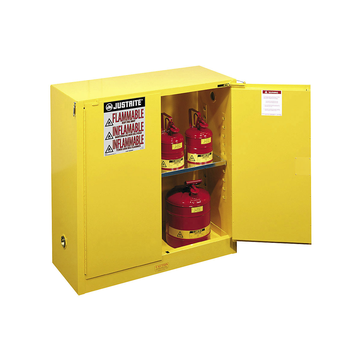 Justrite – Armoire de sécurité FM, h x l x p 1118 x 1092 x 457 mm, portes à fermeture automatique, pour produits dangereux pour la nappe phréatique, jaune