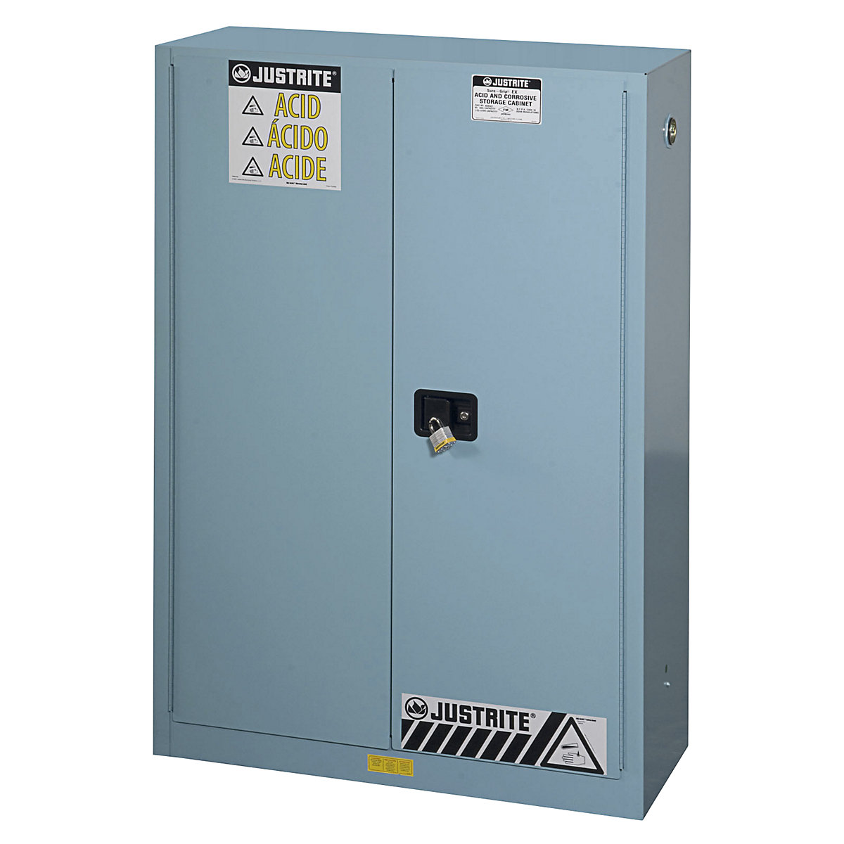 Armoire de sécurité FM – Justrite, h x l x p 1651 x 1092 x 457 mm, portes à fermeture automatique, pour acides et bases, bleu-4