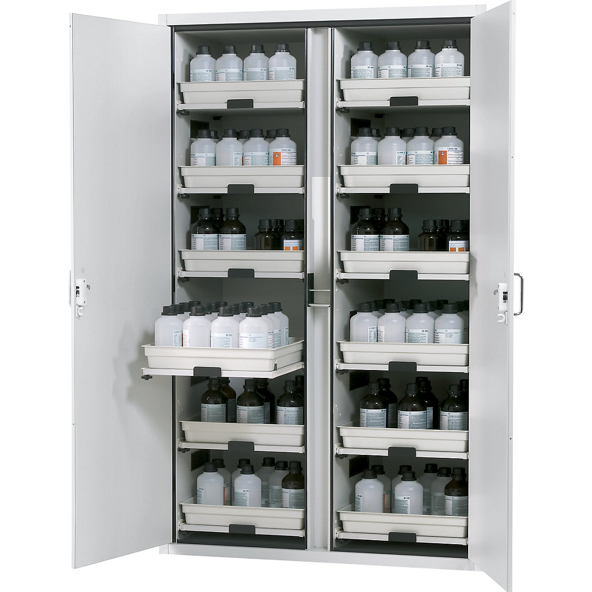 asecos – Armoire haute de sécurité pour acides et bases, 2 portes, avec 12 tiroirs