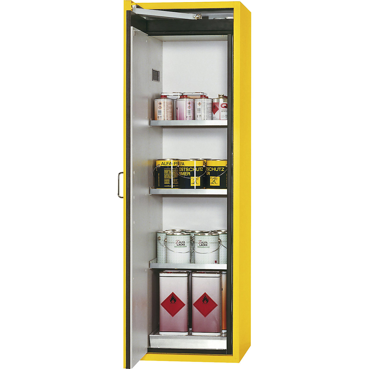 asecos – Armoire pour produits dangereux ignifuges 90 minutes, 1 porte, dim. ext. h x l x p 1968 x 600 x 615 mm, coloris jaune, inox