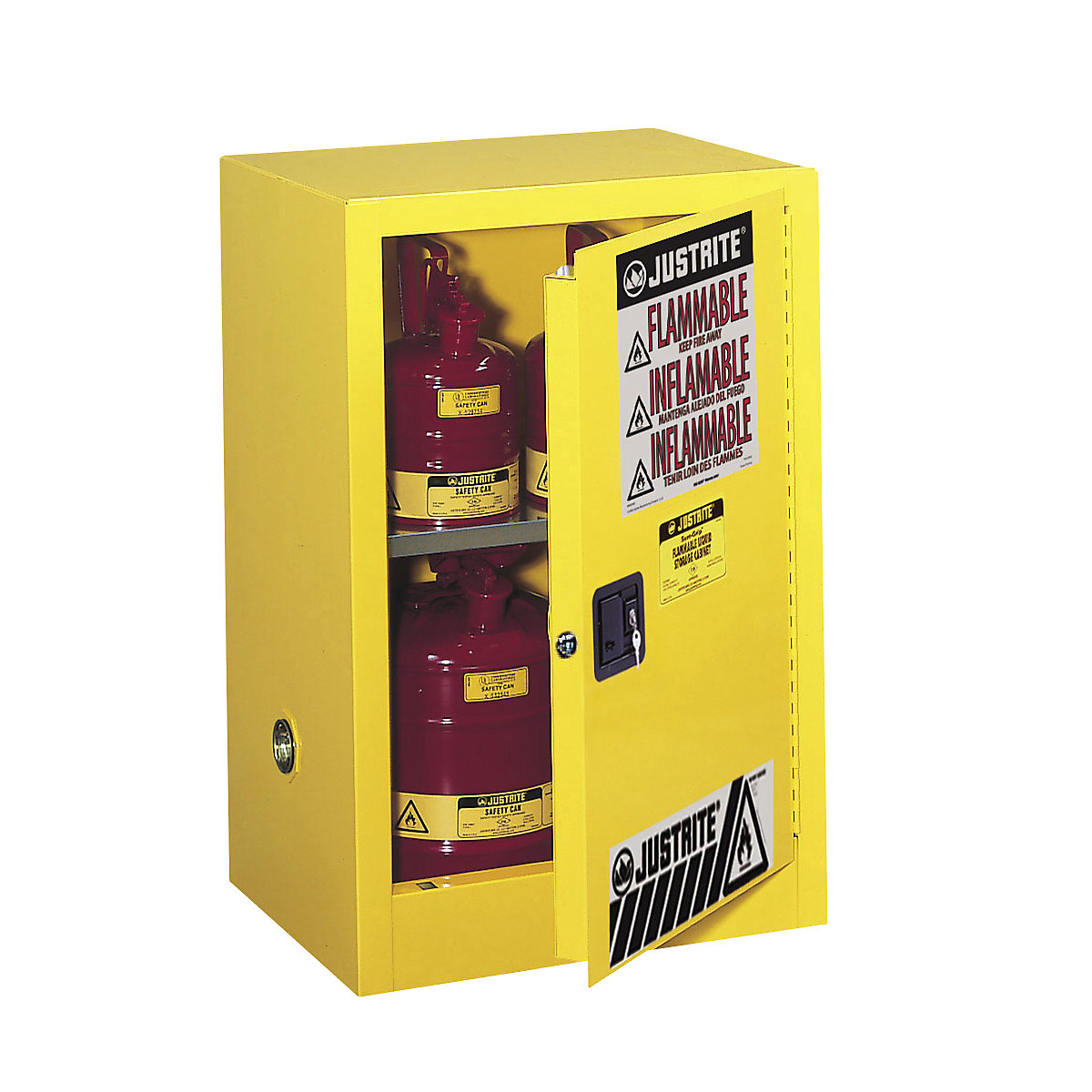 Justrite – Petite armoire de sécurité FM, armoire basse, une porte, fermeture manuelle, jaune