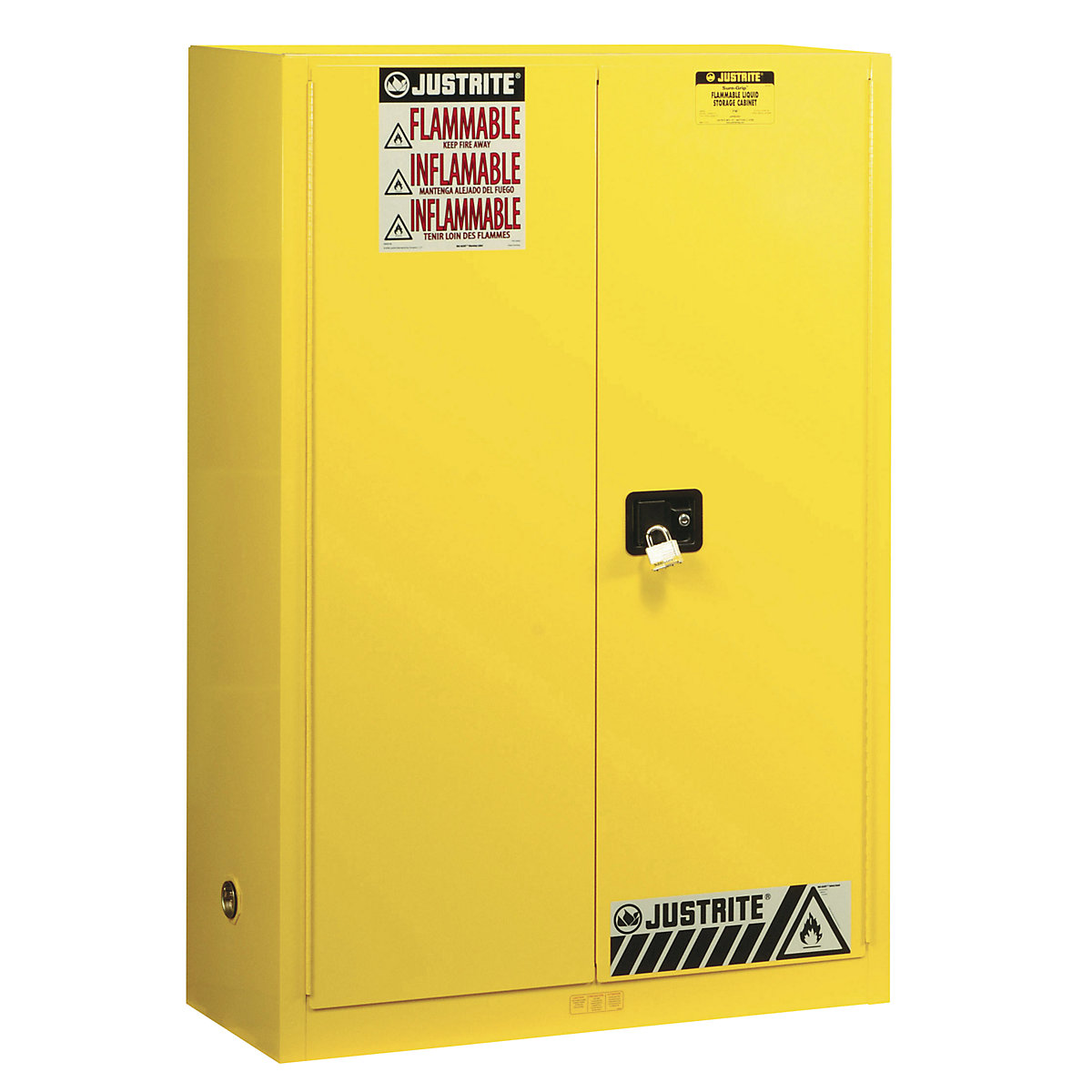 Justrite – Armoire de sécurité FM, h x l x p 1651 x 1092 x 457 mm, portes manuelles, pour produits dangereux pour la nappe phréatique, jaune