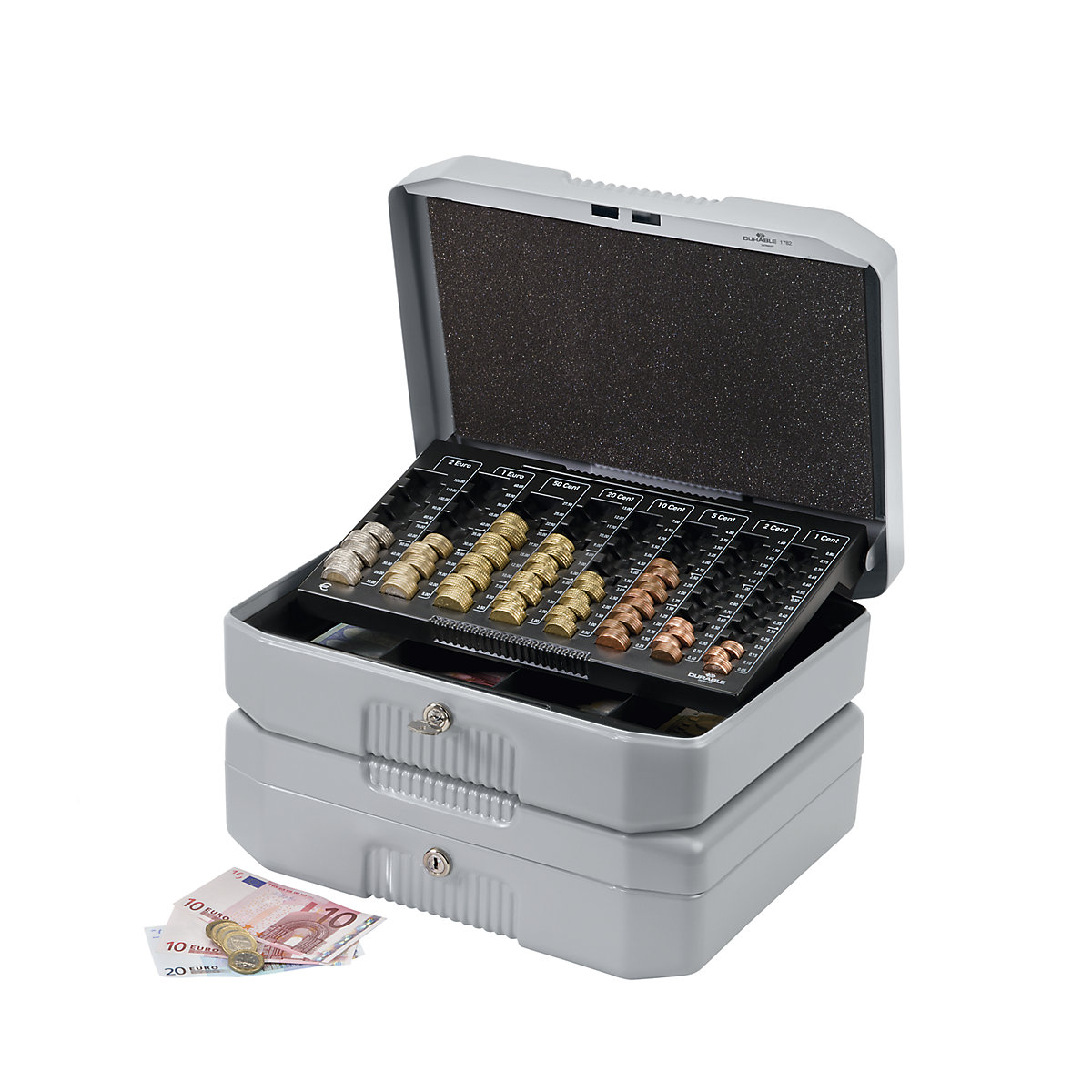 Caisse à monnaie – DURABLE, version design, coloris aluminium, h x l x p 120 x 352 x 276 mm-2
