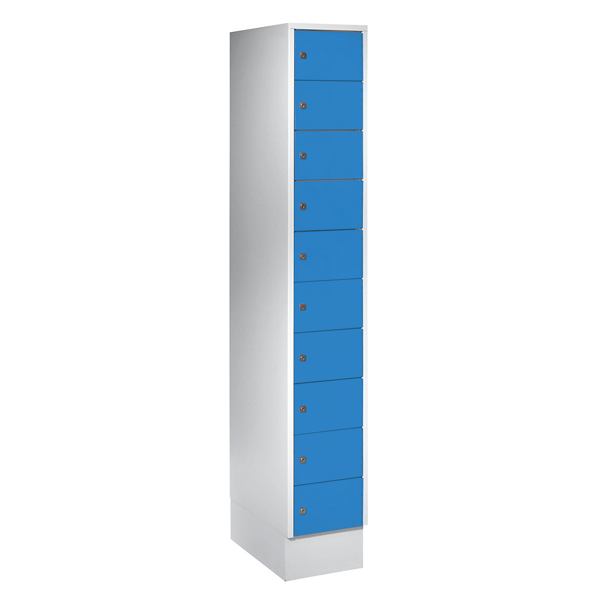 Wolf – Armoire à petits casiers, 10 casiers, h x l 1850 x 300 mm, coloris portes bleu clair RAL 5012