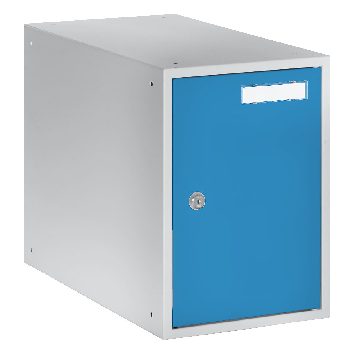 EUROKRAFTbasic – Casier verrouillable, h x l x p 350 x 250 x 450 mm, corps gris clair / portes bleu clair