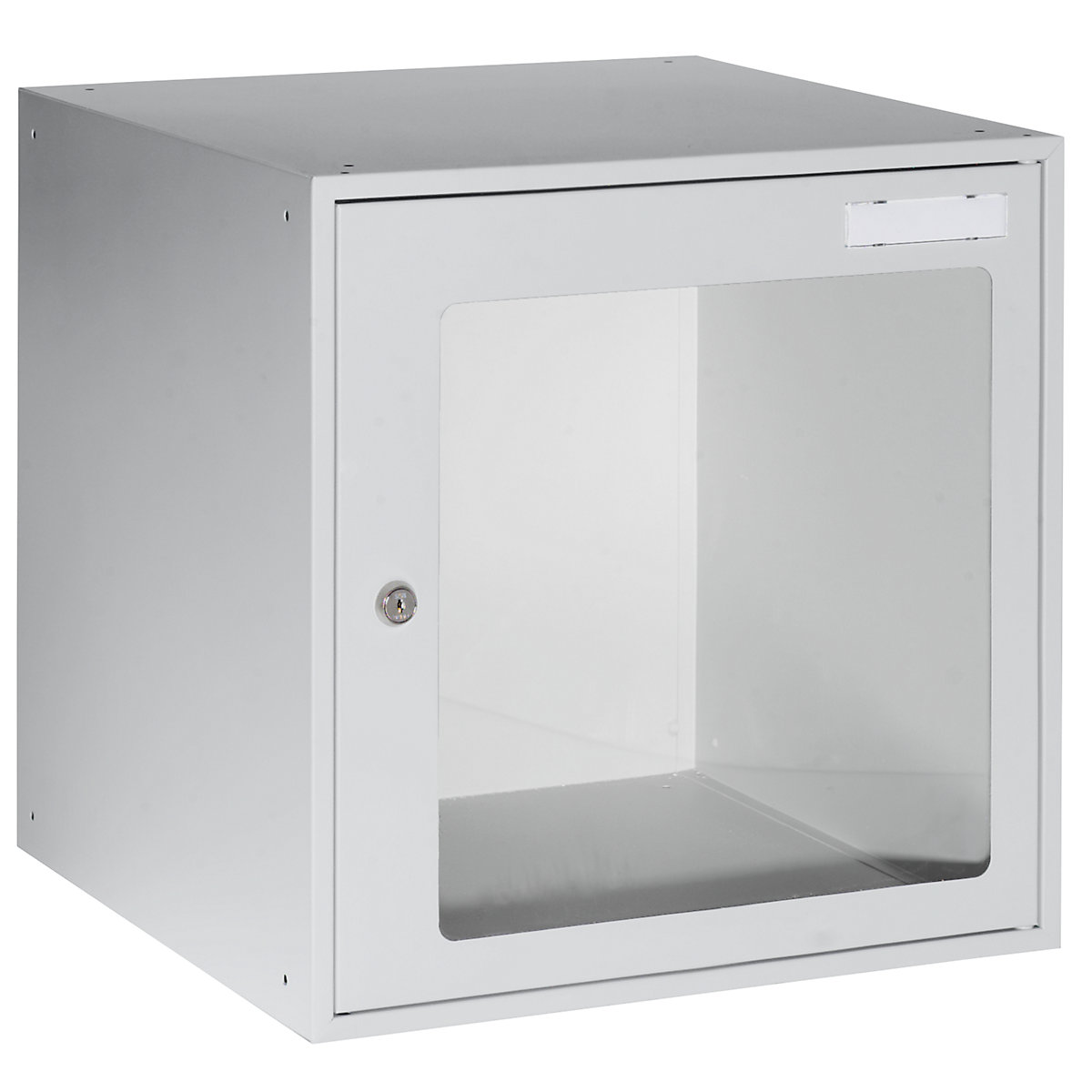 EUROKRAFTbasic – Casier verrouillable vitré, h x l x p 450 x 450 x 450 mm, cadre de porte gris clair RAL 7035