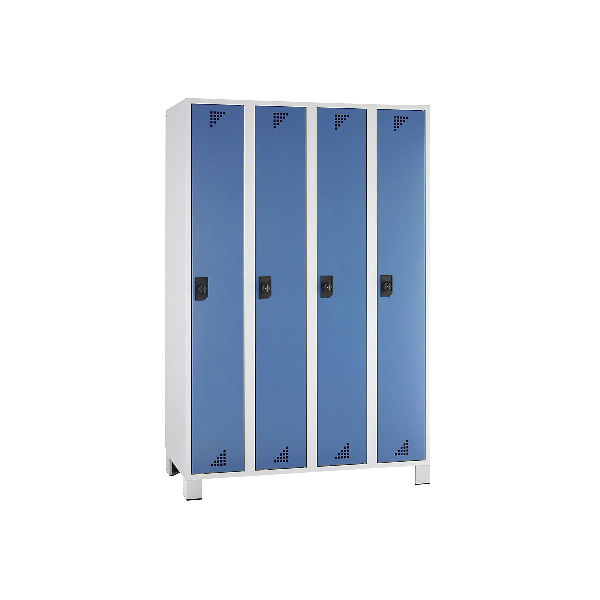 EUROKRAFTpro – Vestiaire et armoire multi-usage, hauteur compartiments 1695 mm, 4 compartiments, largeur 1200 mm, corps gris clair, portes bleu brillant