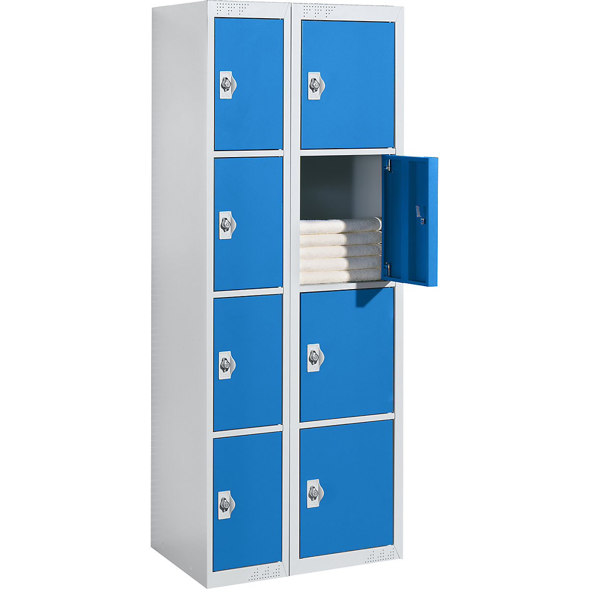 Vestiaire métallique, 4 cases largeur 450 mm, élément additionnel, porte bleu clair