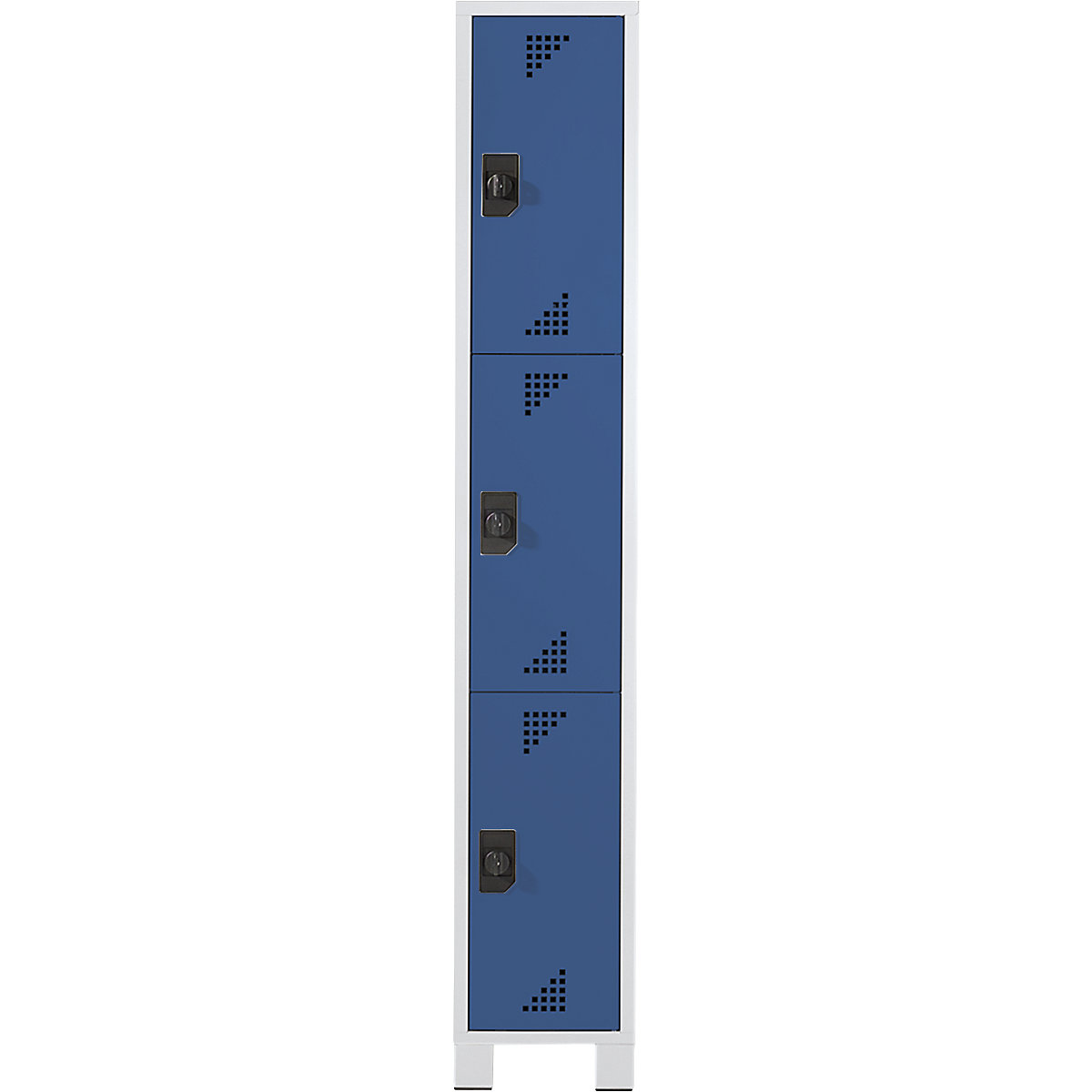 EUROKRAFTpro – Vestiaire multicases, hauteur cases 558 mm, h x l x p 1800 x 300 x 500 mm, 3 compartiments, corps gris clair, portes bleu brillant