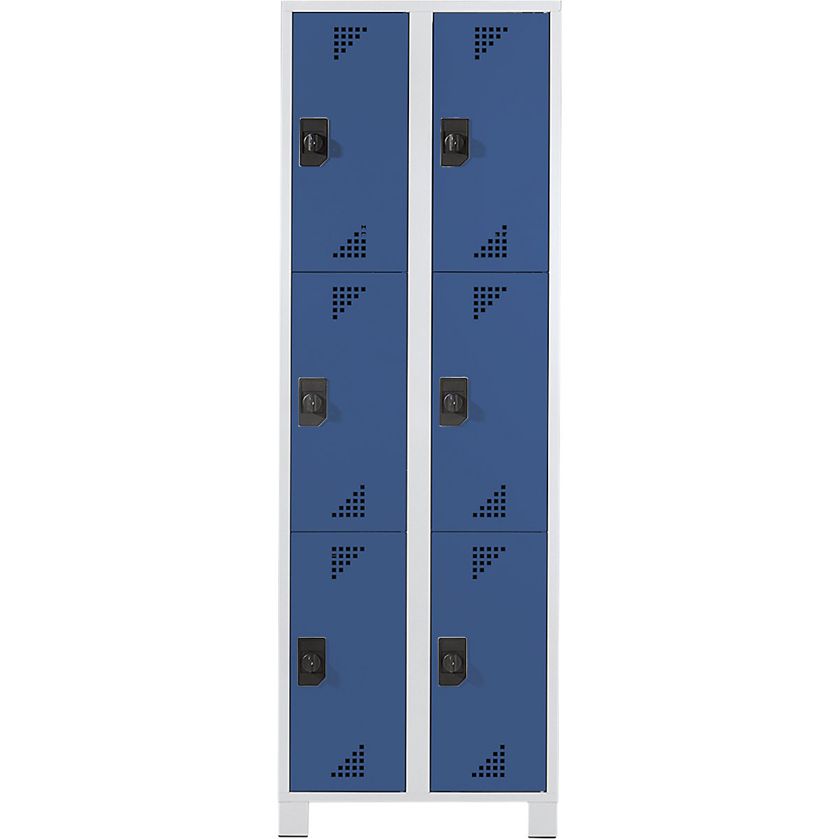 EUROKRAFTpro – Vestiaire multicases, hauteur cases 558 mm, h x l x p 1800 x 600 x 500 mm, 6 compartiments, corps gris clair, portes bleu brillant