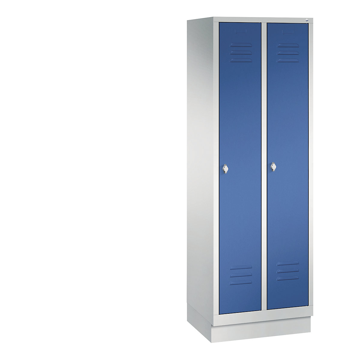 Armadietto guardaroba CLASSIC, con zoccolino – C+P, 2 vani, larghezza vani 300 mm, grigio chiaro / blu genziana-11