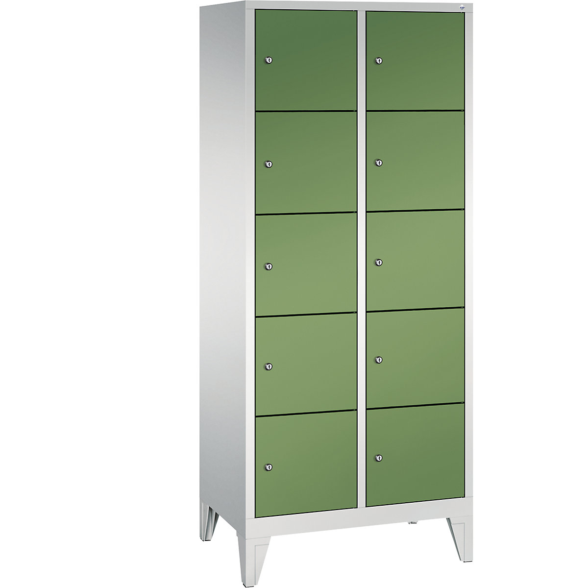 Armadio a scomparti CLASSIC, con piedini – C+P, 2 vani, 5 scomparti per vano, larghezza vani 400 mm, grigio chiaro / verde reseda-9