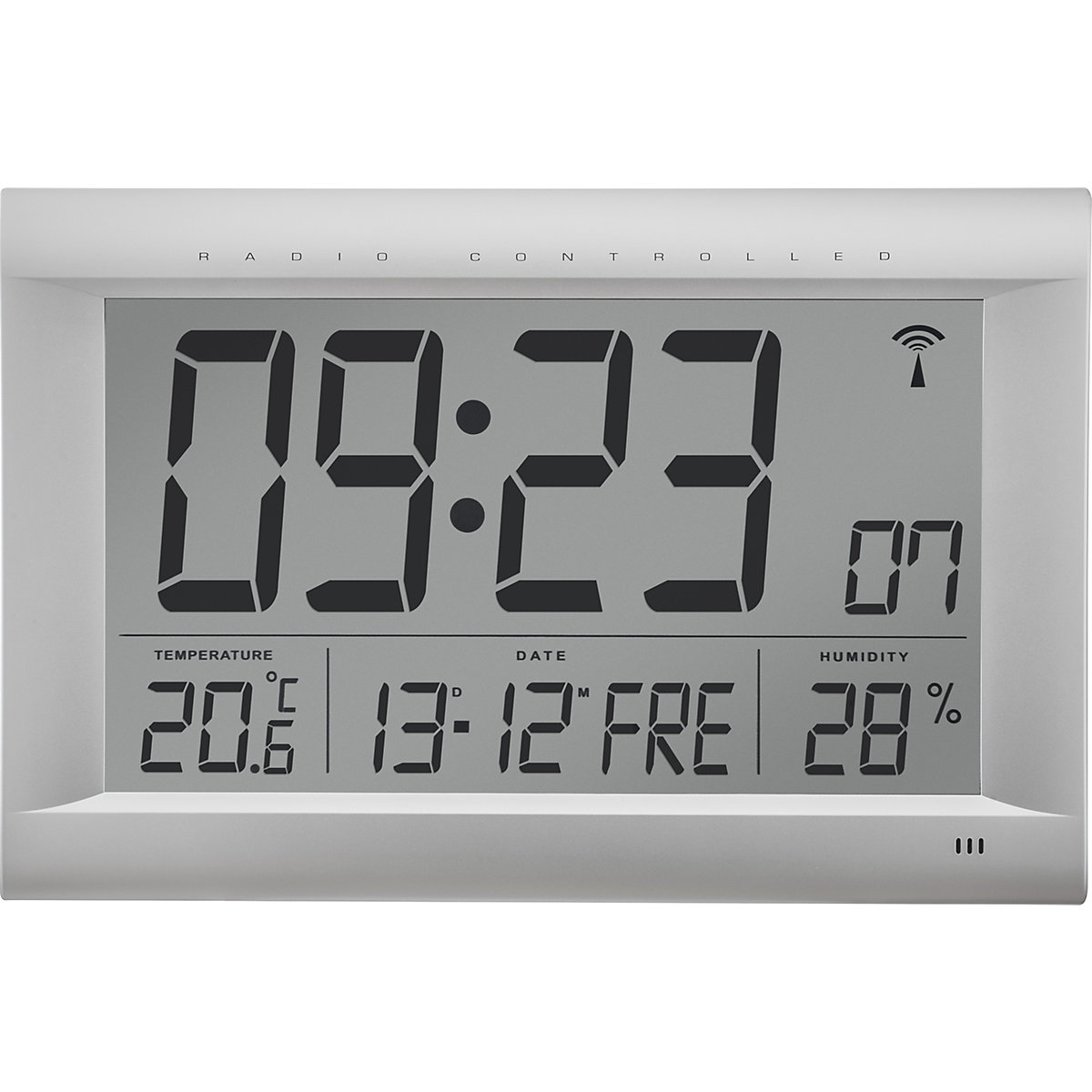 Orologio da parete radiocontrollato LCD alt. x largh. x prof. 265 x 415 x 45 mm argento opaco kaiserkraft