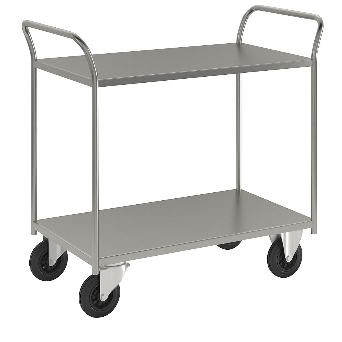 Carrello di servizio KM41 – Kongamek, 2 ripiani, lungh. x largh. x alt. 1070 x 550 x 1000 mm, zincatura, 2 rotelle pivottanti e 2 rotelle a supporto fisso-8