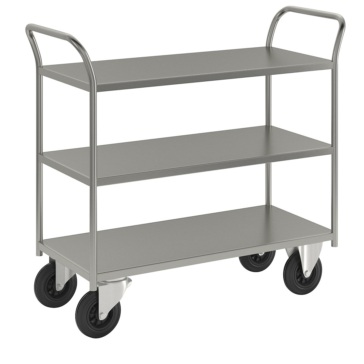 Carrello di servizio KM41 – Kongamek, 3 ripiani, lungh. x largh. x alt. 1080 x 450 x 975 mm, zincatura, 2 rotelle pivottanti e 2 rotelle a supporto fisso-5