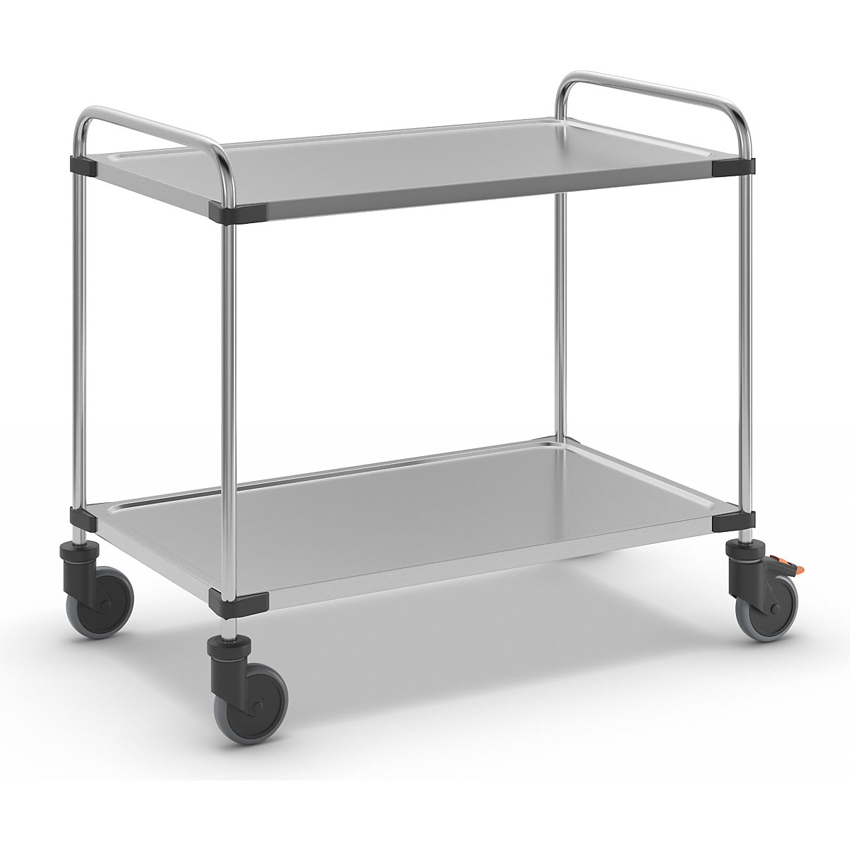 Carrello di servizio in acciaio inox, con 2 ripiani, lungh. x largh. x alt. 1070 x 670 x 950 mm, montato-3