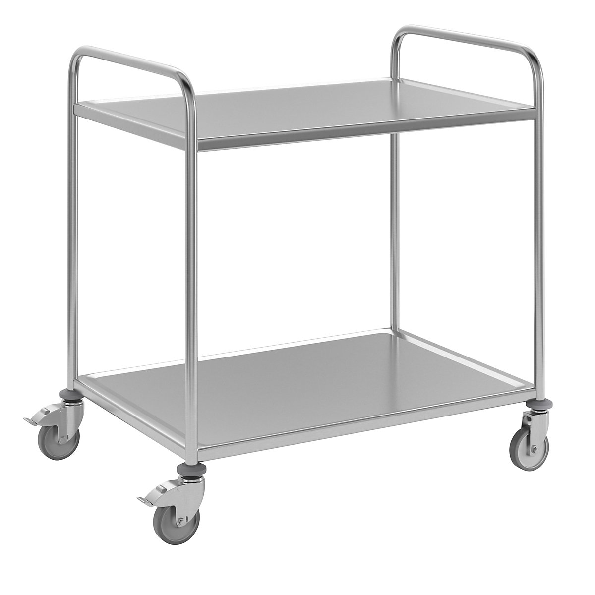 Carrello di servizio in acciaio inox, 2 ripiani, rotelle zincate, ruote in gomma, lungh. x largh. x alt. 1070 x 670 x 970 mm-3