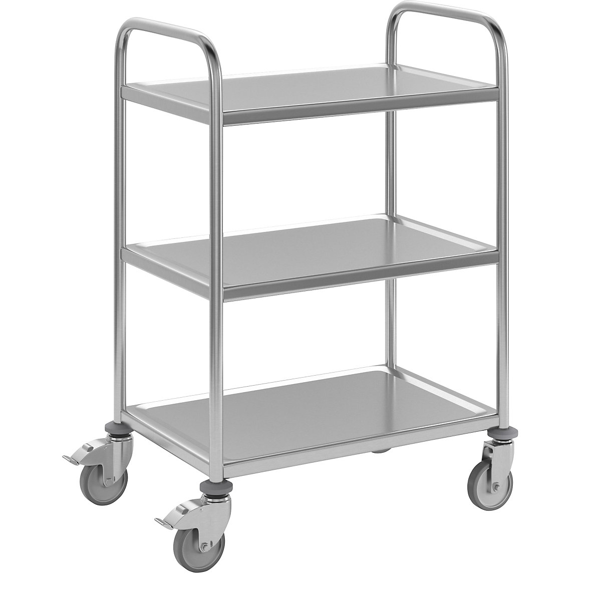 Carrello di servizio in acciaio inox, 3 ripiani, rotelle zincate, ruote in gomma, lungh. x largh. x alt. 700 x 470 x 970 mm-1