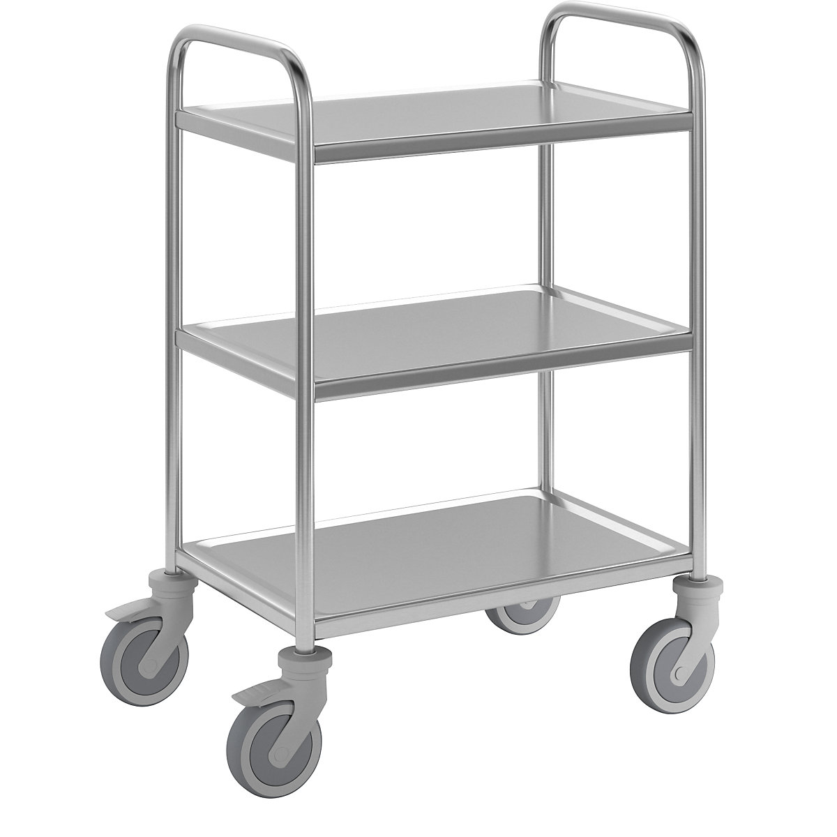 Carrello di servizio in acciaio inox, 3 ripiani, ruote in gomma termoplastica, lungh. x largh. x alt. 700 x 470 x 970 mm-3