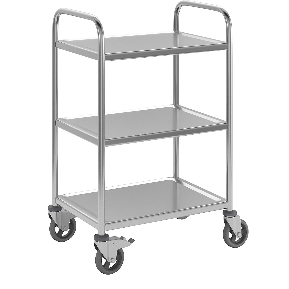 Carrello di servizio in acciaio inox, 3 ripiani, ruote vulcanizzate, lungh. x largh. x alt. 700 x 470 x 970 mm-3