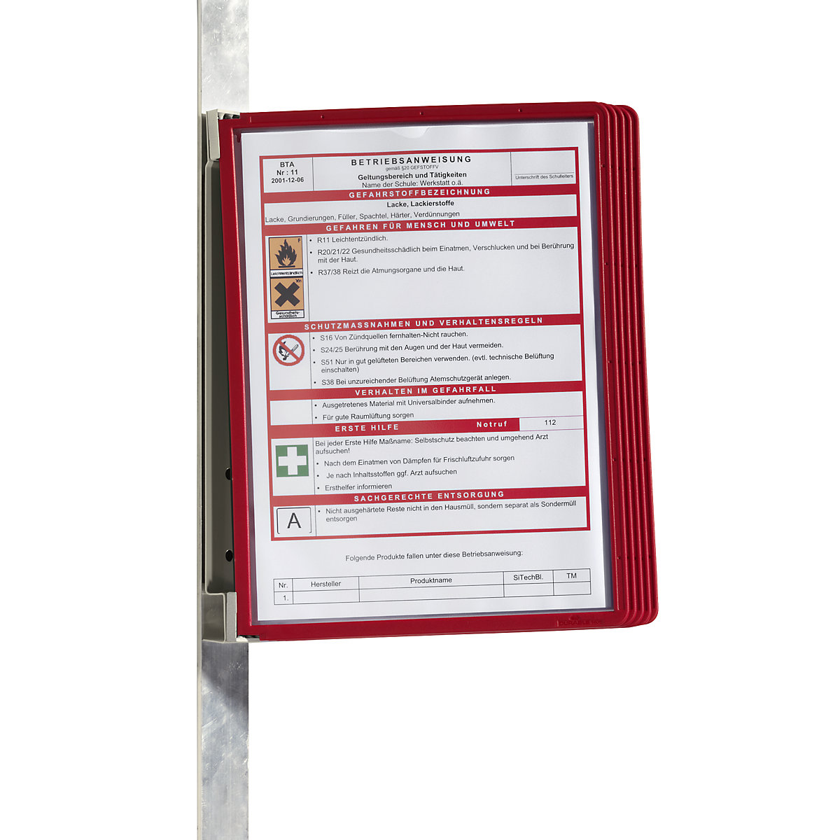 Set completo con supporto a muro magnetico – DURABLE, 5 cartellette trasparenti UNI A4, conf. da 2 pezzi, cornice rossa-6
