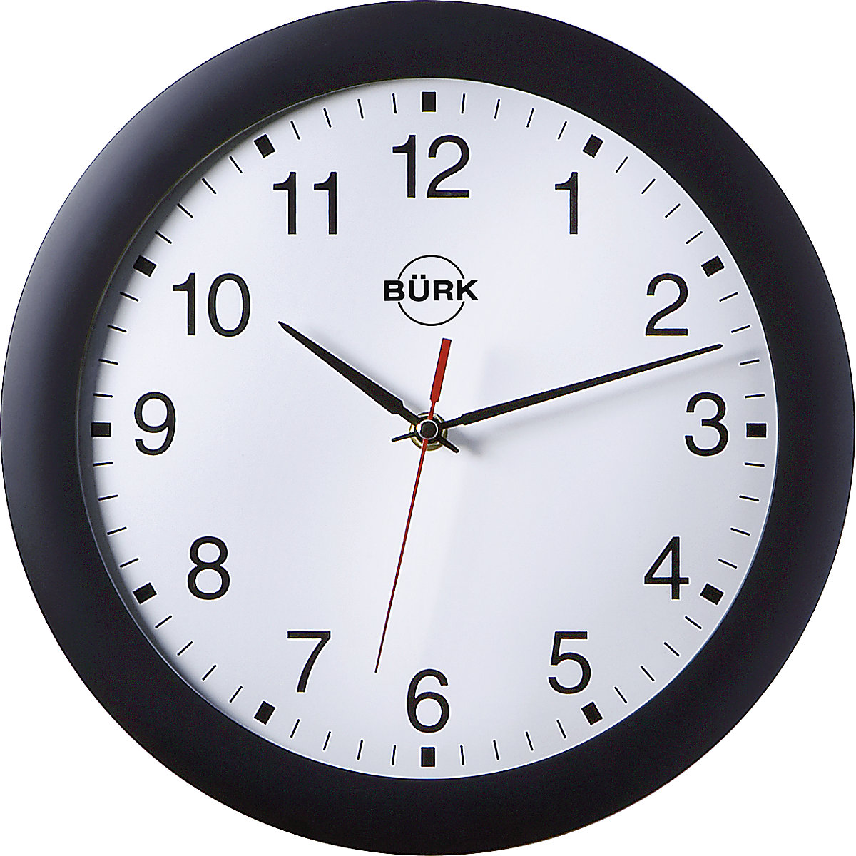 Orologio a muro in plastica ABS, Ø 300 mm, orologio al quarzo, corpo nero, quadrante bianco-2