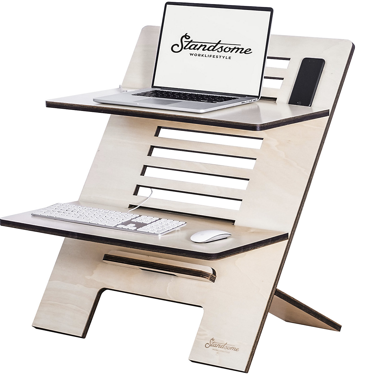 Standsome – Rialzo da scrivania DOUBLE, alt. x largh. x prof. 770 x 670 x 490 mm, betulla