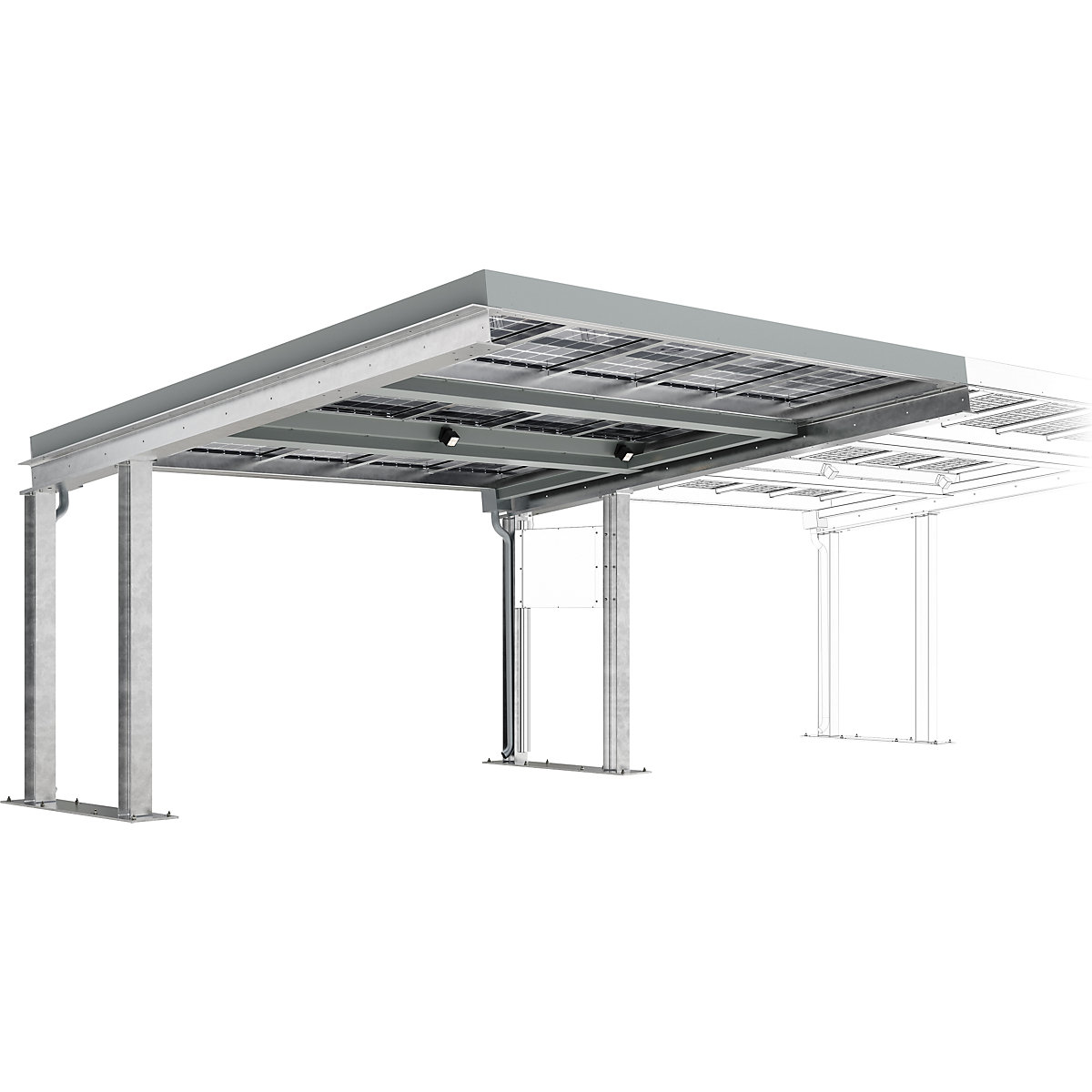 Fahrzeugüberdachung SolarCover mit PV-Modulen mit Schaltschrank
