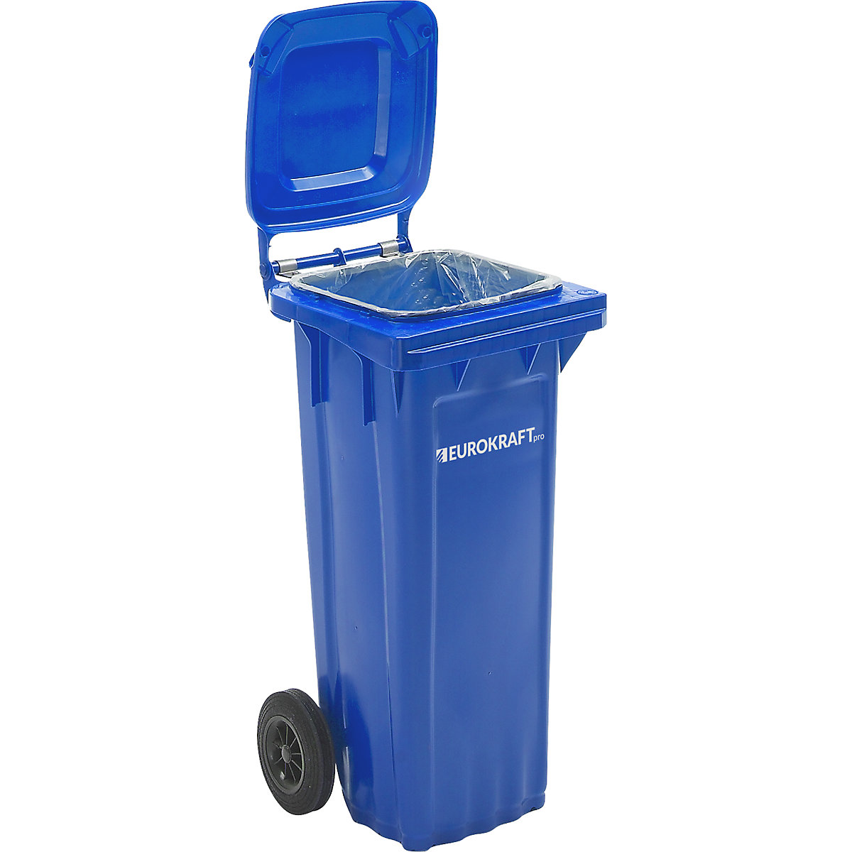 Mülltonne aus Kunststoff DIN EN 840 eurokraft pro, Volumen 80 l, BxHxT 448 x 932 x 514 mm, blau, ab 5 Stk