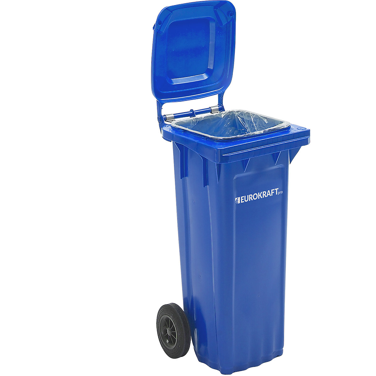 EUROKRAFTpro Mülltonne aus Kunststoff, DIN EN 840, Volumen 80 l, BxHxT 448 x 932 x 514 mm, blau