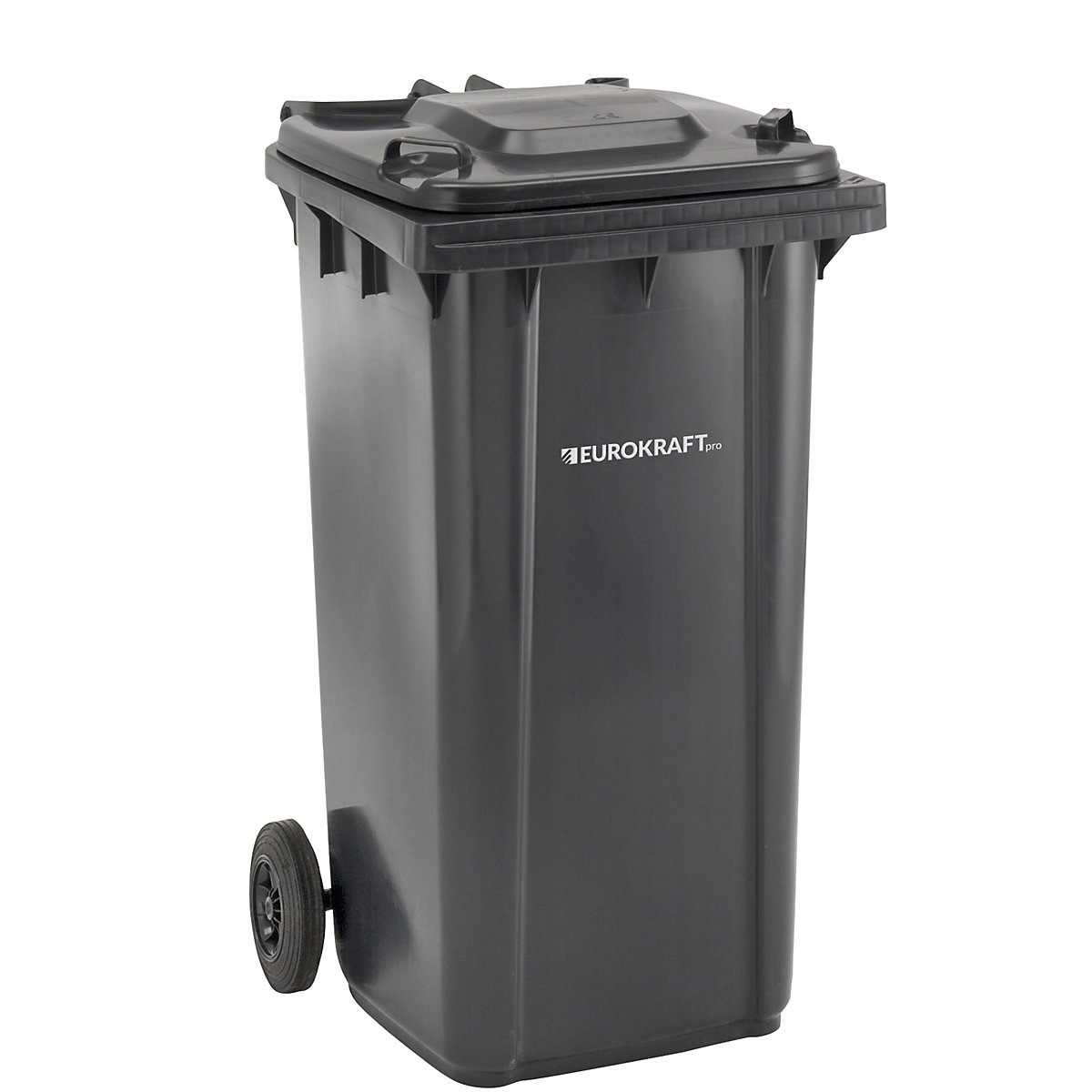 EUROKRAFTpro Mülltonne aus Kunststoff, DIN EN 840, Volumen 240 l, BxHxT 580 x 1100 x 740 mm, anthrazit